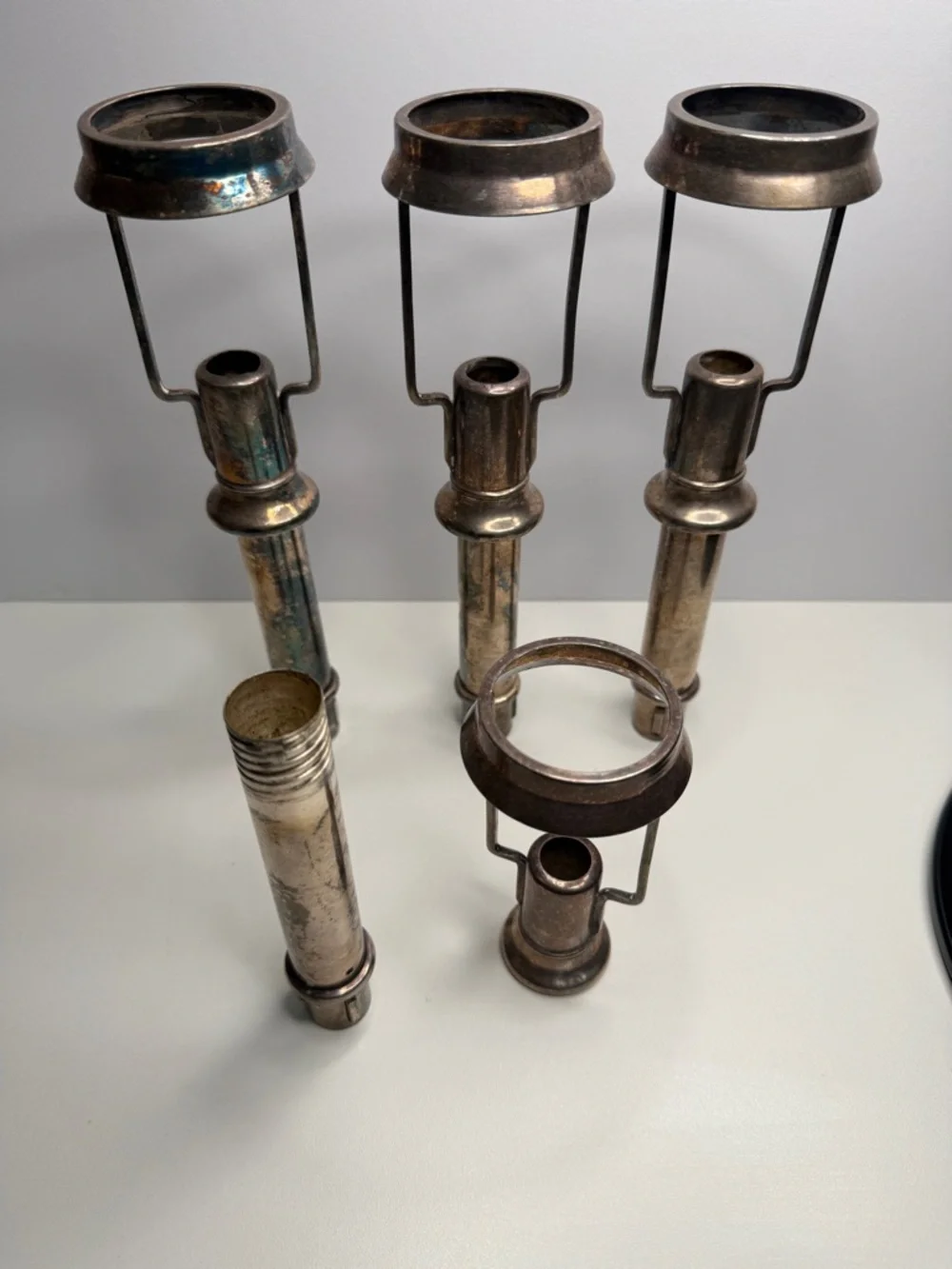 Antique silver plate Lamp Harps and Sockets Set of 4 - Tiffany style candle lamp